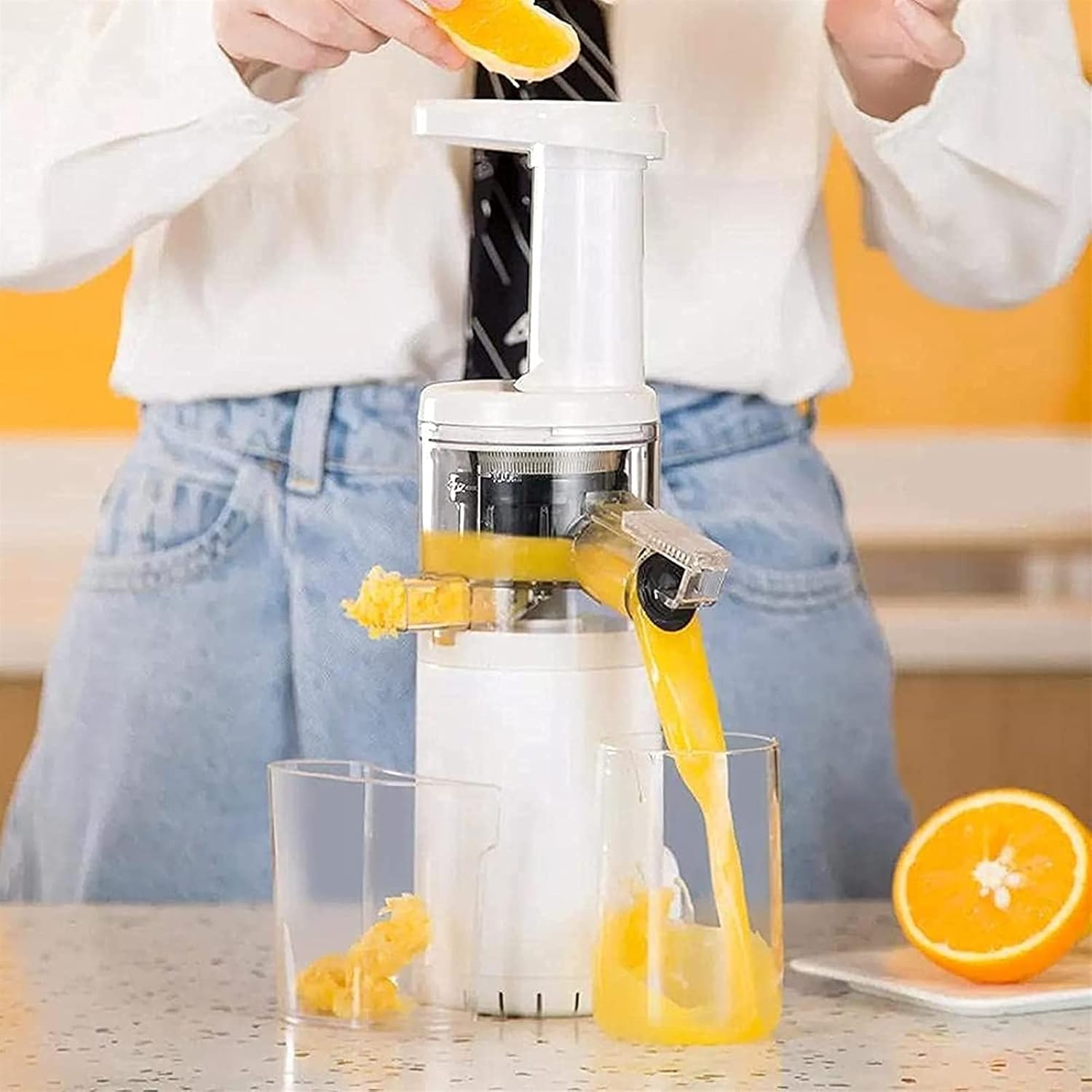 Compact Power Slow Masticating Extractor Easy to Clean, Cold Press Juicer, Pulp Measuring Cup
