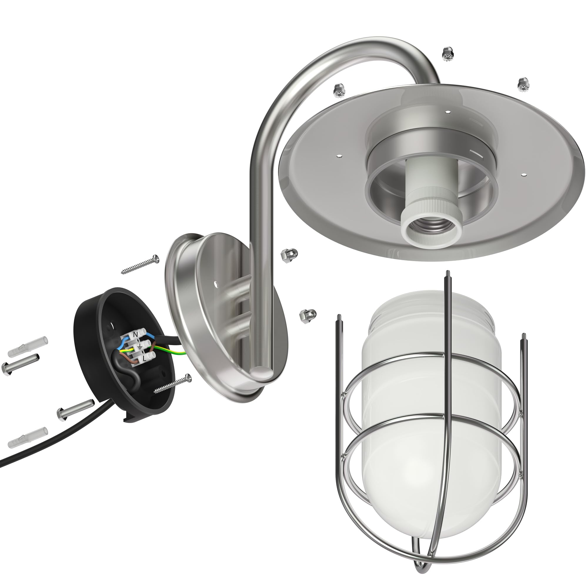 ledscom.de 2x Außenwandleuchte Edelstahl IP44, E27, Außenleuchte VITARC | Maritime Wandleuchte aus Edelstahl mit Glas, E27-Fassung, ideal für Eingang, Terrasse und Garten.