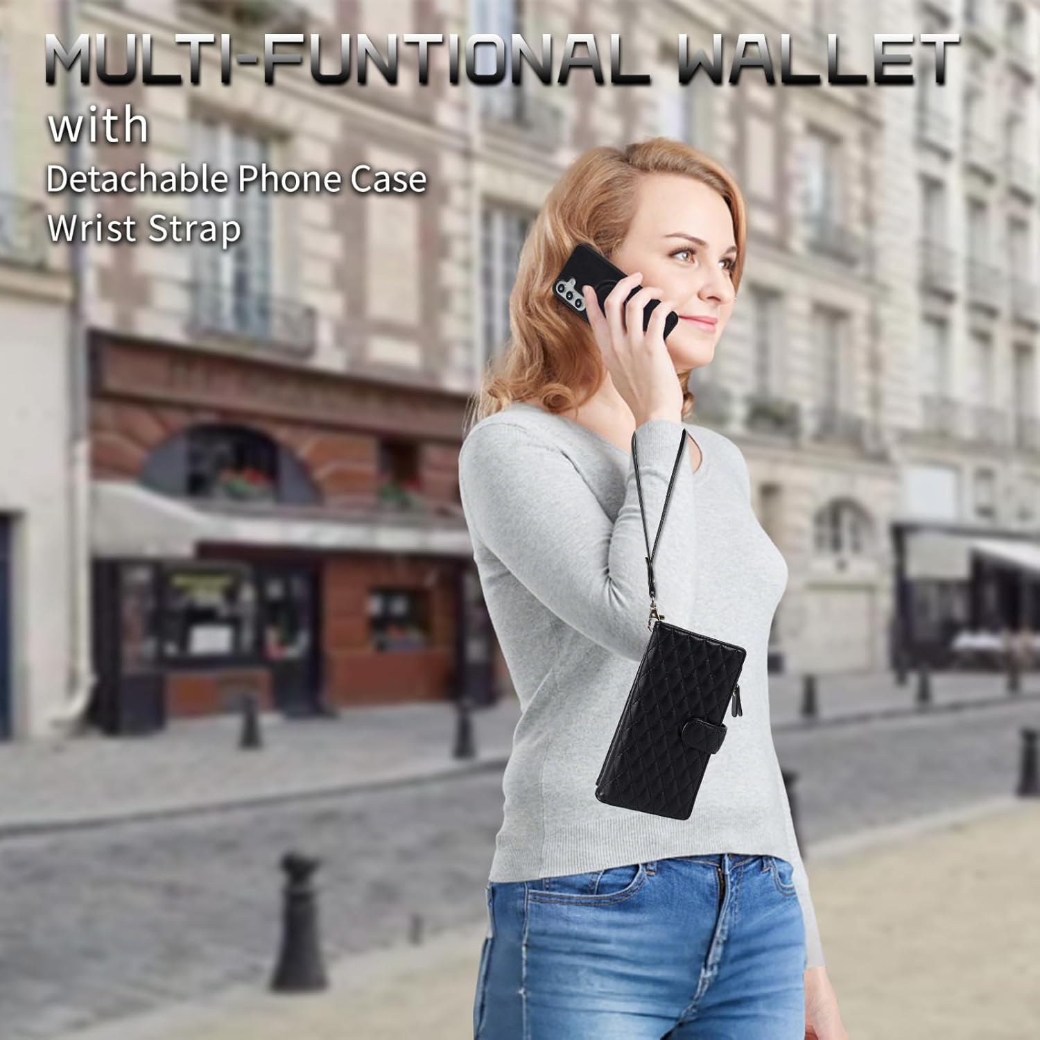 Lacass for Samsung Galaxy S25+ Plus Case Wallet,Compatible with MagSafe 2 in 1 Magnetic Detachable PU Leather RFID Blocking Wallet Cover Card Holder Zipper Wrist Strap Lanyard,Quilted Black - Image 6