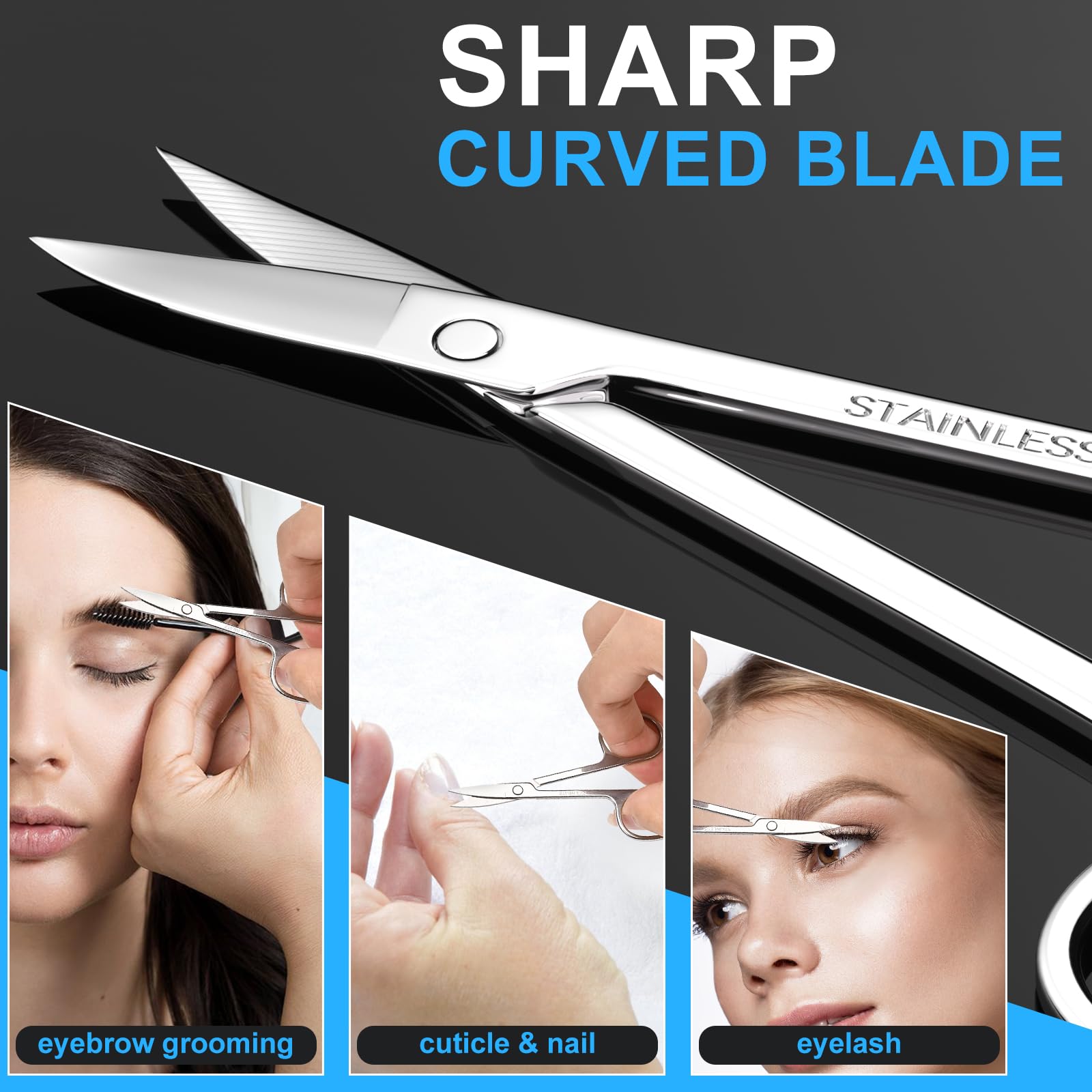 Tijeras de aseo para cejas, curvadas y redondeadas para cejas, vello de nariz, barba, bigote, pestañas, kit de corte de pelo de orejas