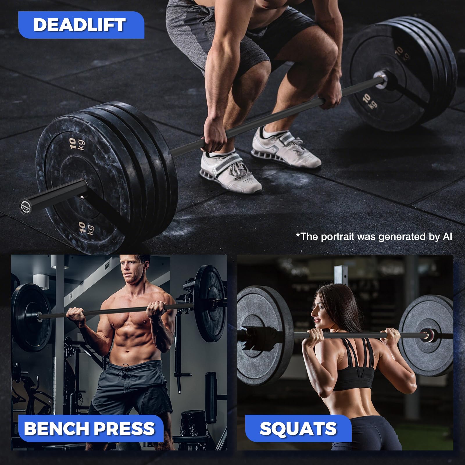 Barra per bilanciere olimpico da 20 kg, colore nero, capacità 680 kg, per sollevamento pesi, powerlifting, esercizi in palestra a casa, con maniche rigide cromate per piatti olimpici da 5,1 cm