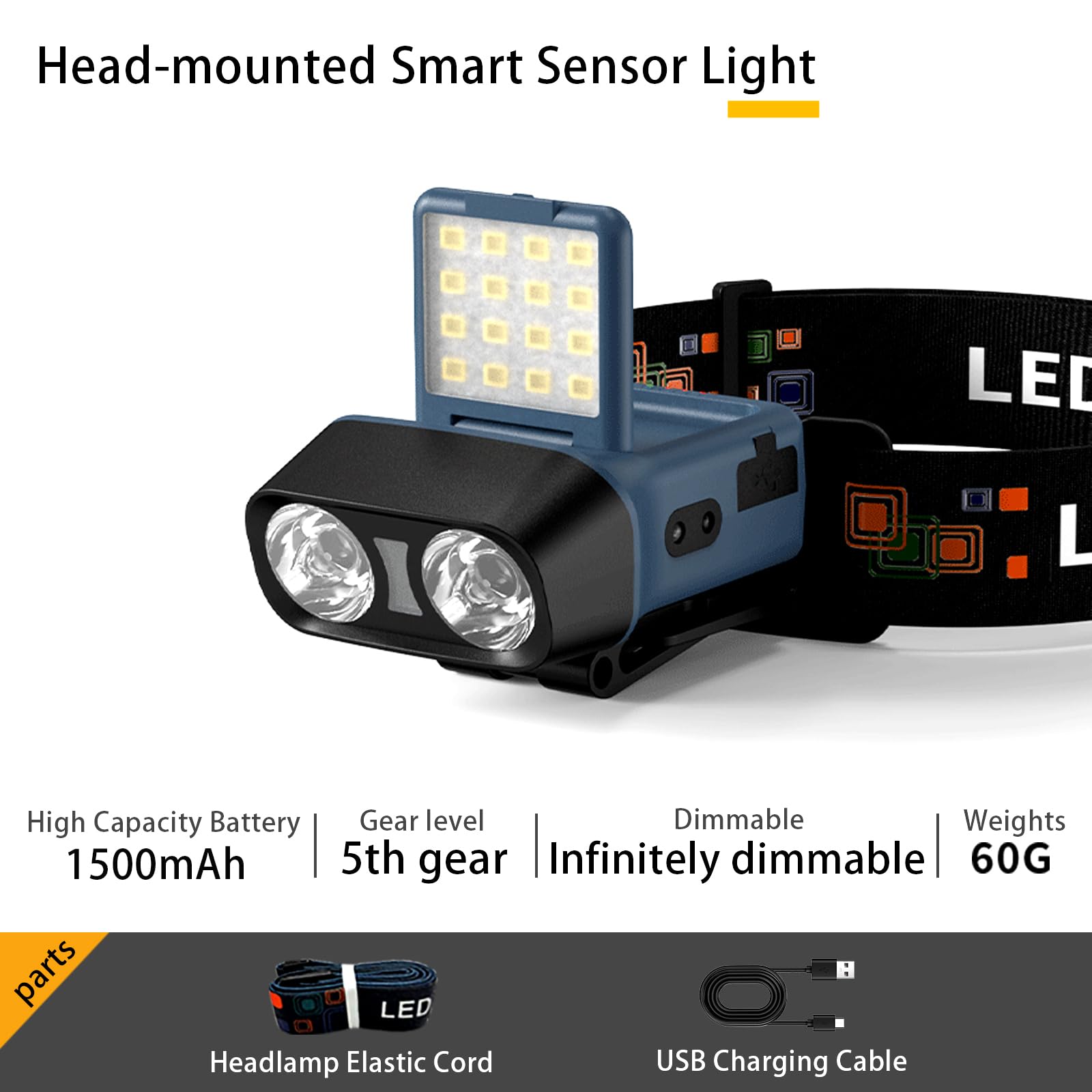 Linterna frontal LED de 1200 lm, para la frente, recargable por USB, con luz blanca y roja, IPX6, impermeable, 5 modos, lámpara de cabeza manos libres para senderismo, camping, ciclismo, pesca