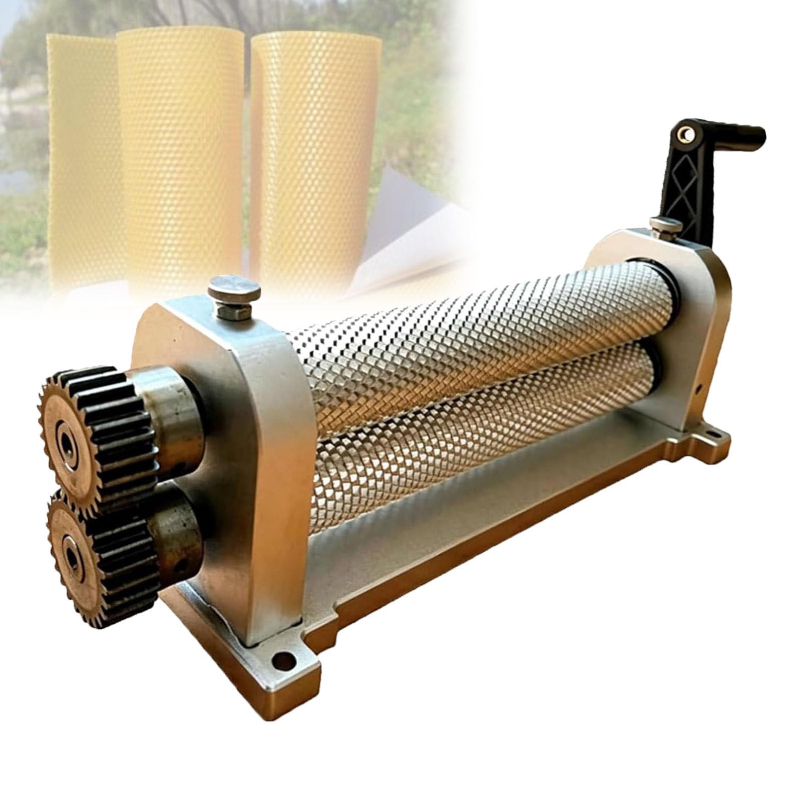 Pfps Professional Manual Beeswax Foundation Roller Mill Machine, 280mm Bee Wax Roller Stamper with 4.9/5.1/5.4mm Cell Sizes, Aluminum Alloy, for Beekeeping 5.4mm