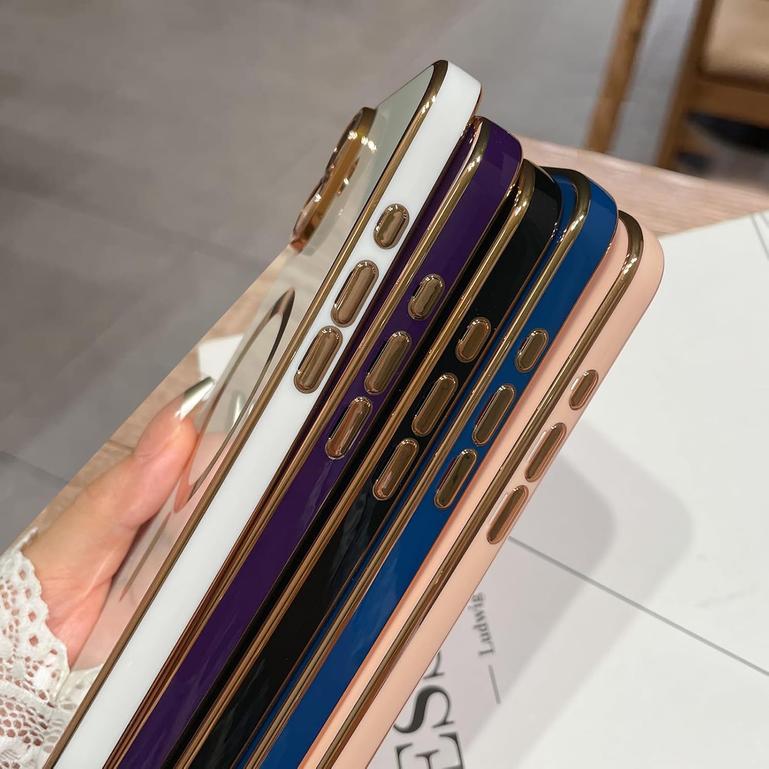 OOK Magnatic Case for iPhone 16 Case [Compatible with MagSafe] Full Camera Lens Protector Gold Electroplate Edge Soft TPU Shockproof Protective Phone Case for Women Men 6.1 Inch - Black - Image 5