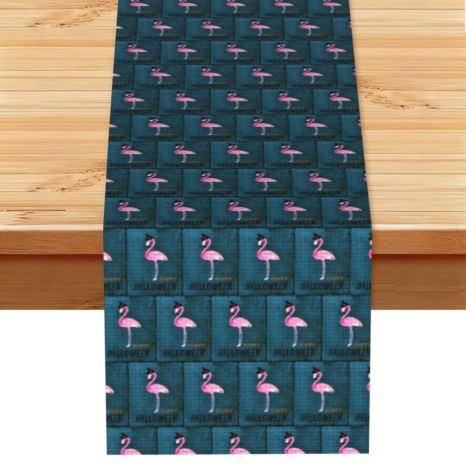 Halloween Flamingo Witch Hat Stylish Printed Table Cloth, Decorative Table Runner 13x72in for Home, Party and Banquet Home Decor