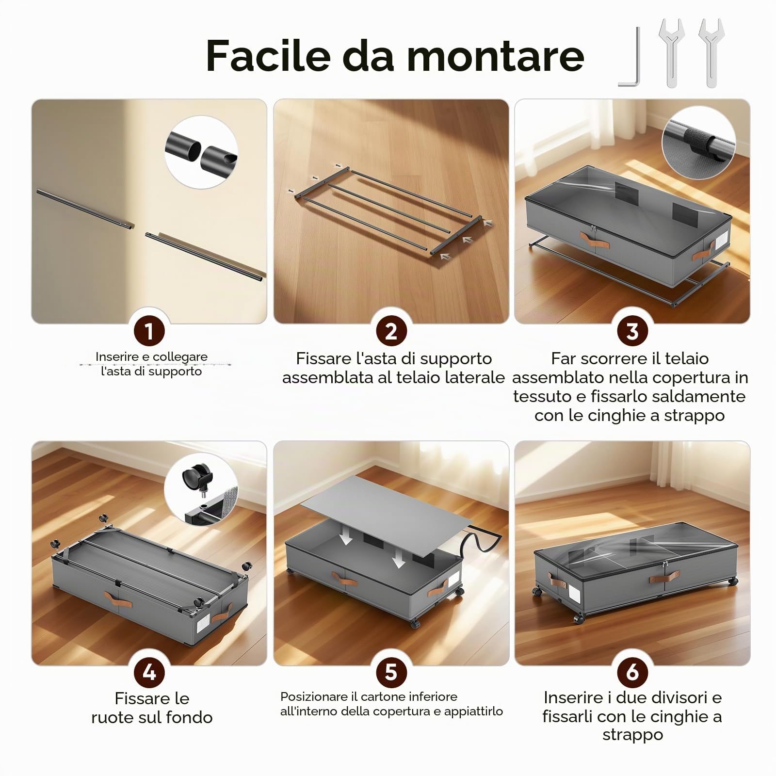 2 Pezzi Scatola per Archiviazione Sotto Letto 48L 78×42×17cm Cassetto Sotto Letto con Ruote Rotazione 360°, Scatola per Archiviazione Sotto Letto con Coperchio in PVC, Scatola per