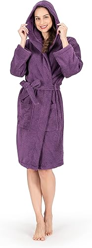 NINE WEST Bata de baño de lujo con capucha para mujer, 100% algodón turco