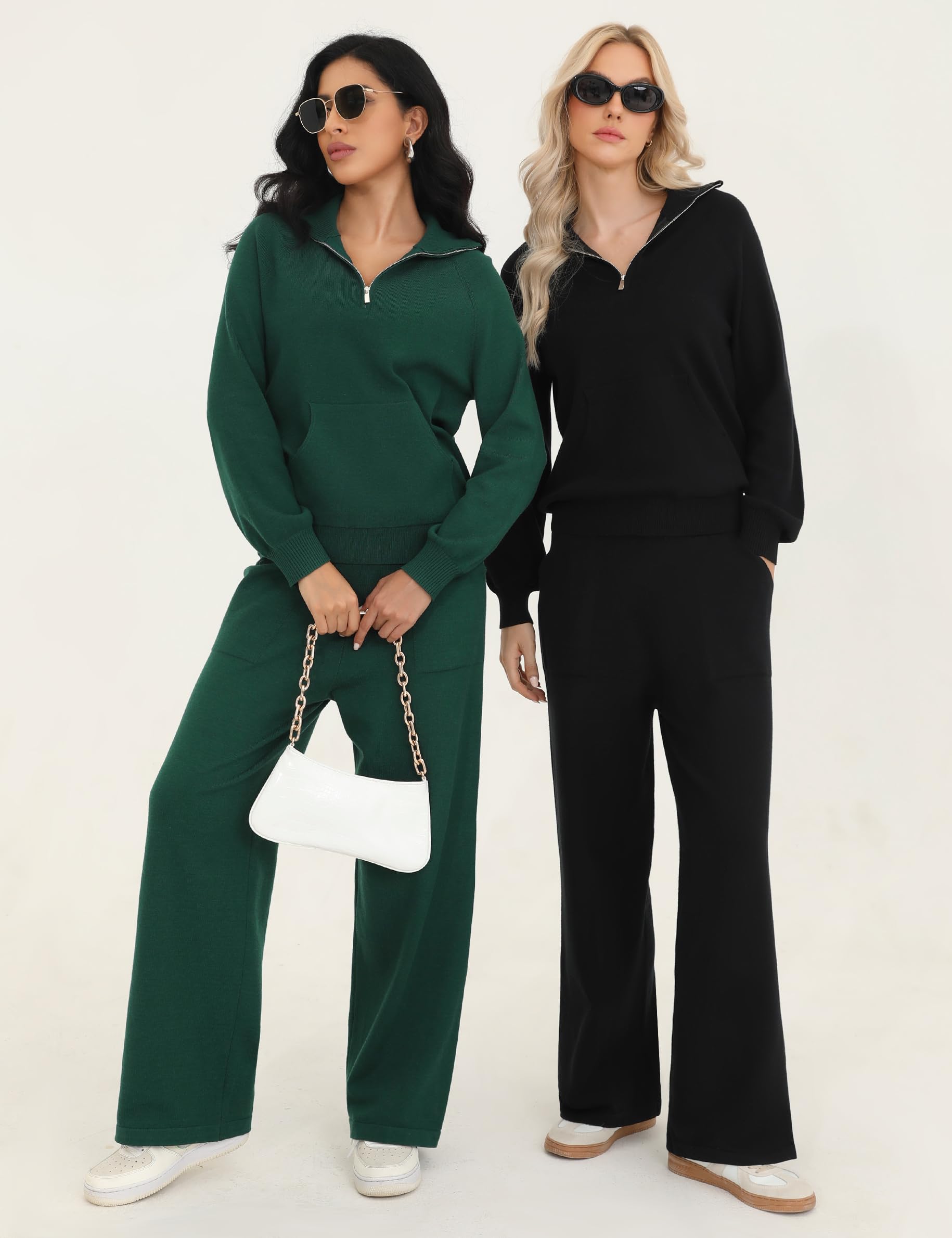 Totatuit Tuta Donna Completo 2 Pezzi Mezza Zip，Tuta da Ginnastica Due Pezzi Jogging Donna con Felpa a Maniche Lunghe,Pantaloni a Gamba Larga, Completo Sportiva Casual per Relax, Casa e Tempo Libero