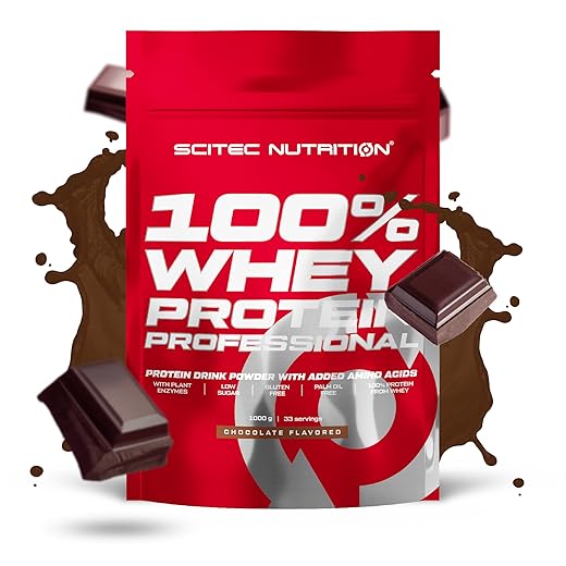 Scitec Nutrition 100% Whey Protein Professional – Enhanced with Extra Amino Acids & Digestive Enzymes – Gluten-Free – Palm Oil Free, 1000 g, Chocolate
