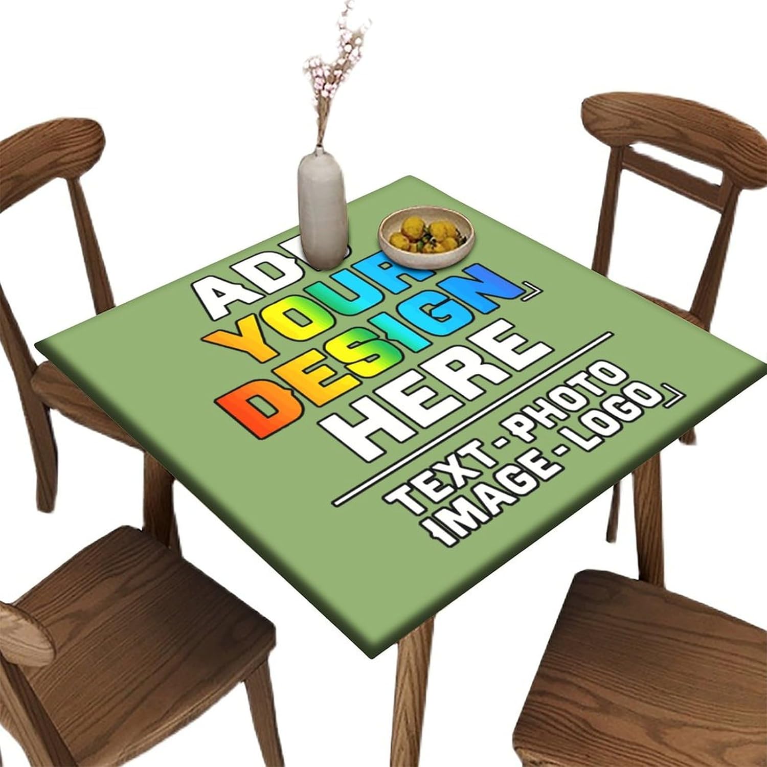 Customized Square Tablecloth, Personalized Fitted Table Cover Add Your Own Photo Text Logo Here, for Kitchen Restaurant Party Birthday Outdoor Picnic Use, White, Fits 52x52 in Table