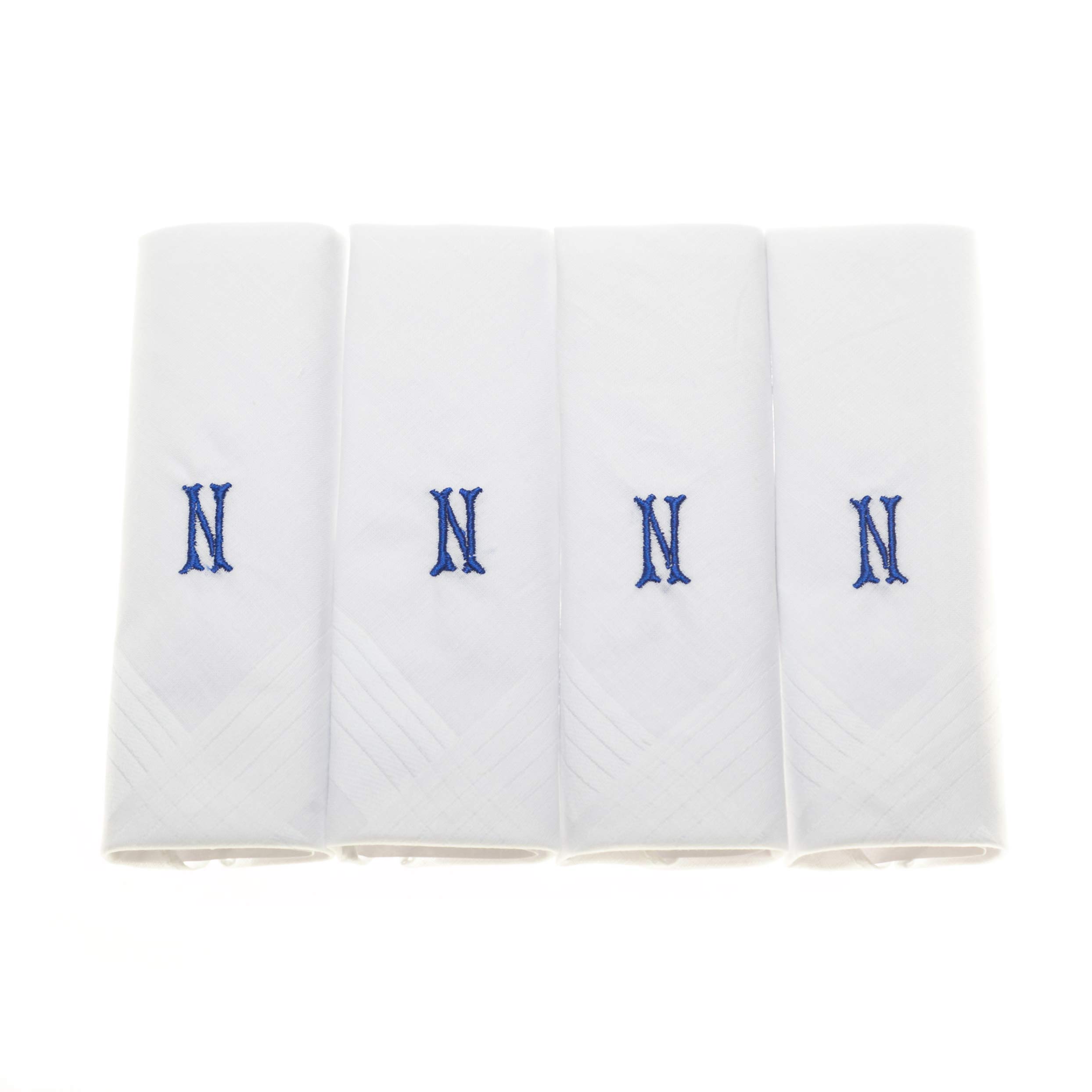 Surf the Shop Mens Initial Handkerchiefs 100% Cotton Cellophane 4 Pack Hankies Letter Silver (4 Pack, Letter N)