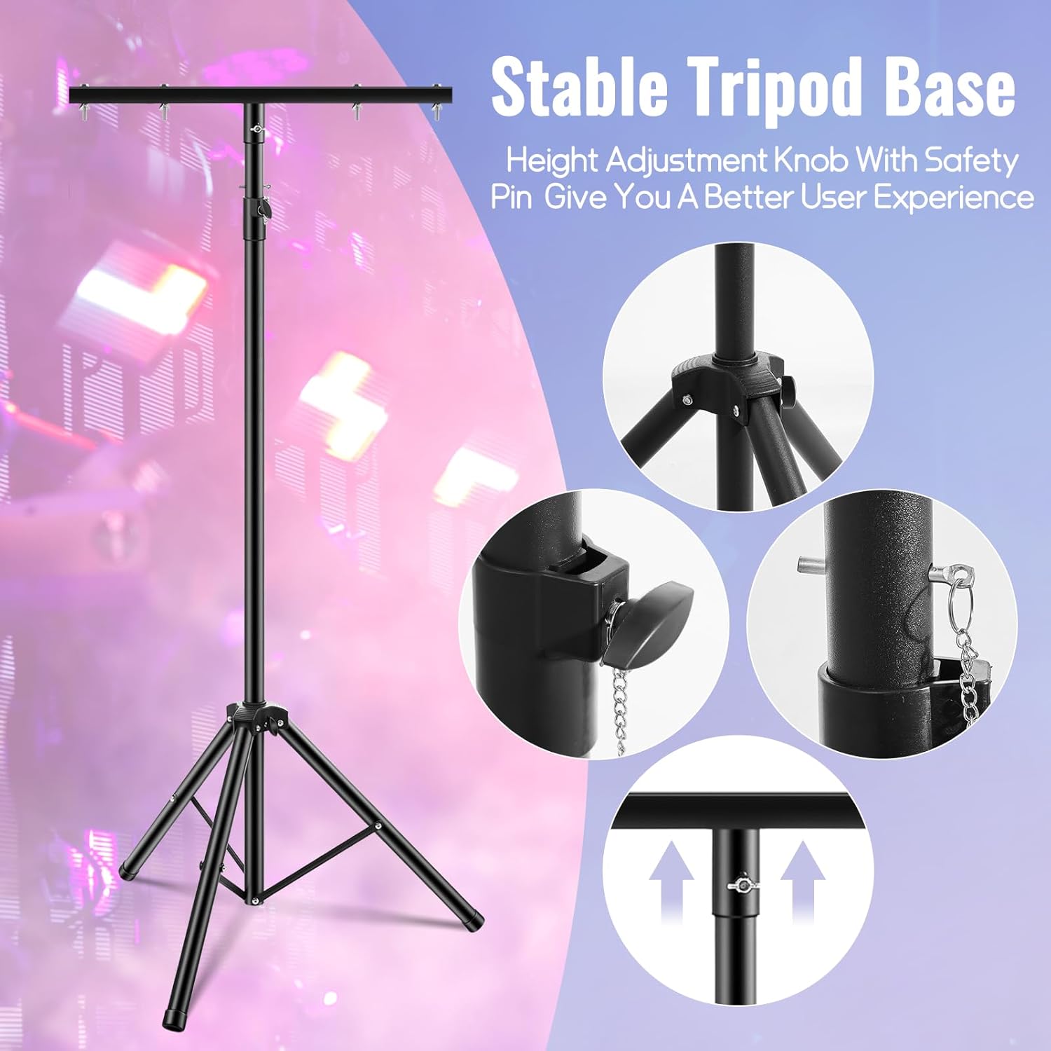 Juexica 2 Pcs DJ Light Stand Adjustable 35-63 Inch Heavy Duty Par Can Tripod T-bar Stage Light Stand Portable DJ Lighting Rack for Stage Bar Banquet Party