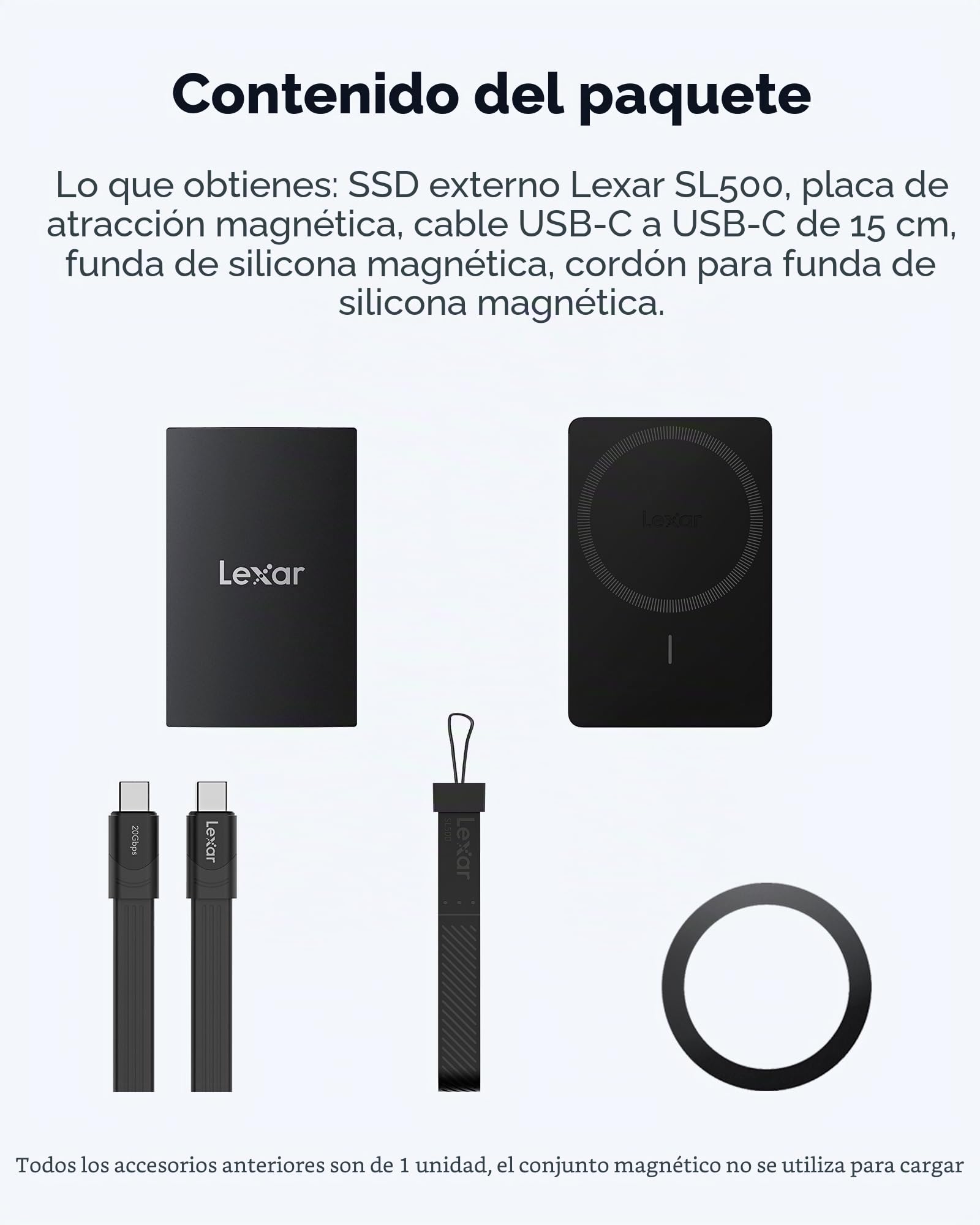 Lexar SL500M 4TB SSD Externo con Juego Magnético, SSD Portátil USB3.2 Gen2x2, Lectura de hasta 2000 MB/s, Unidad de Estado Sólido Externa Delgada Compatible con iPhone15 Series/Mac/PS5/XBOX/Laptop/PC