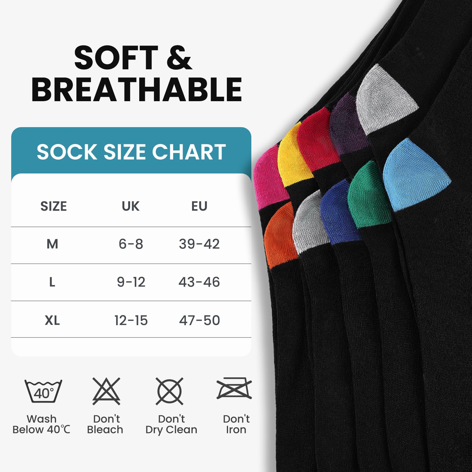 6/10 Pairs Mens Black Socks, Breathable Causal Cotton Socks Men Multipack, Soft Smart Dress Sock with Reinforced Heel & Toe, Suitable for Work and Daily Wear — view 8