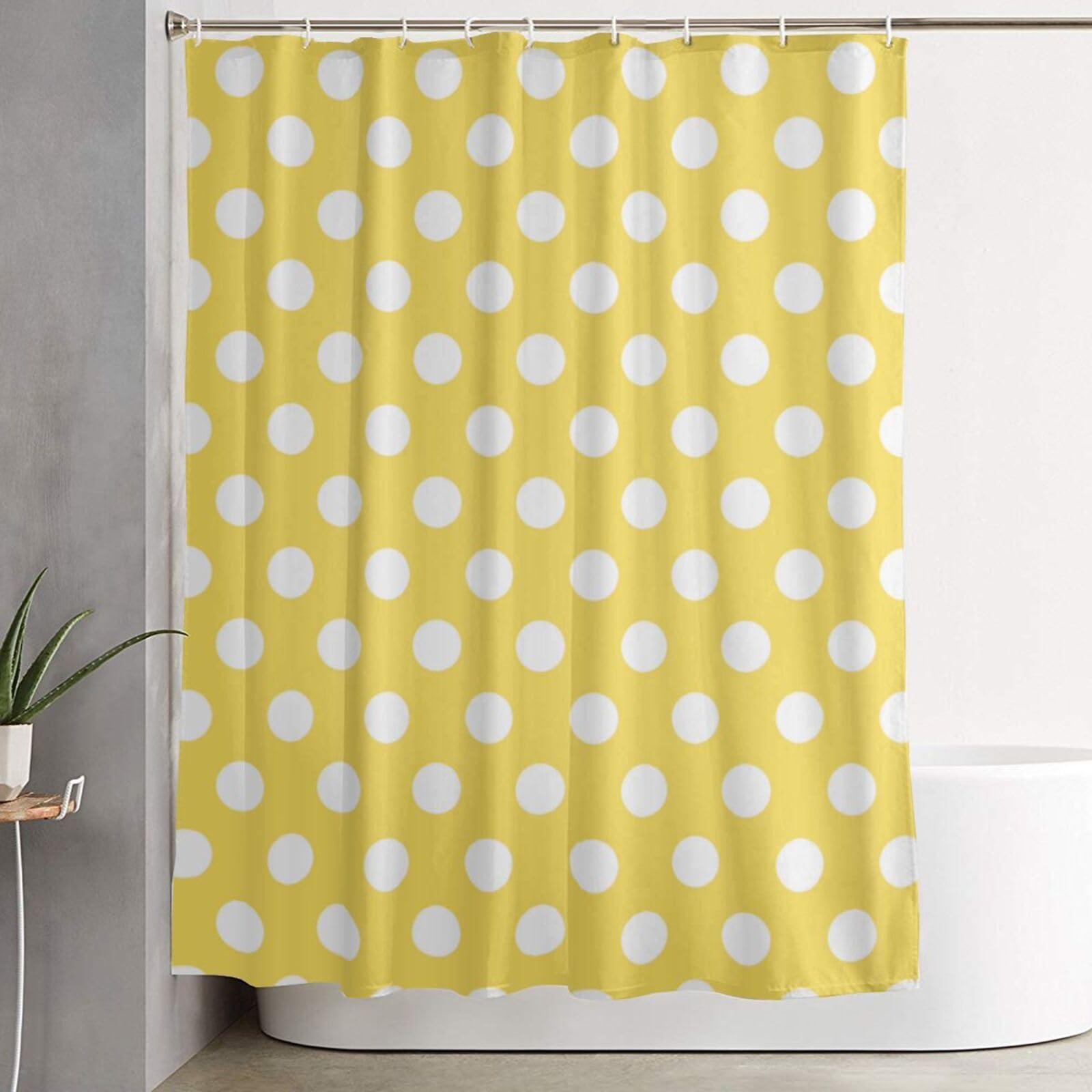 Rideau de douche imperméable et lavable en machine à pois jaune clair – 152,4 x 183 cm d'épaisseur – Décoration de salle de bain mignonne