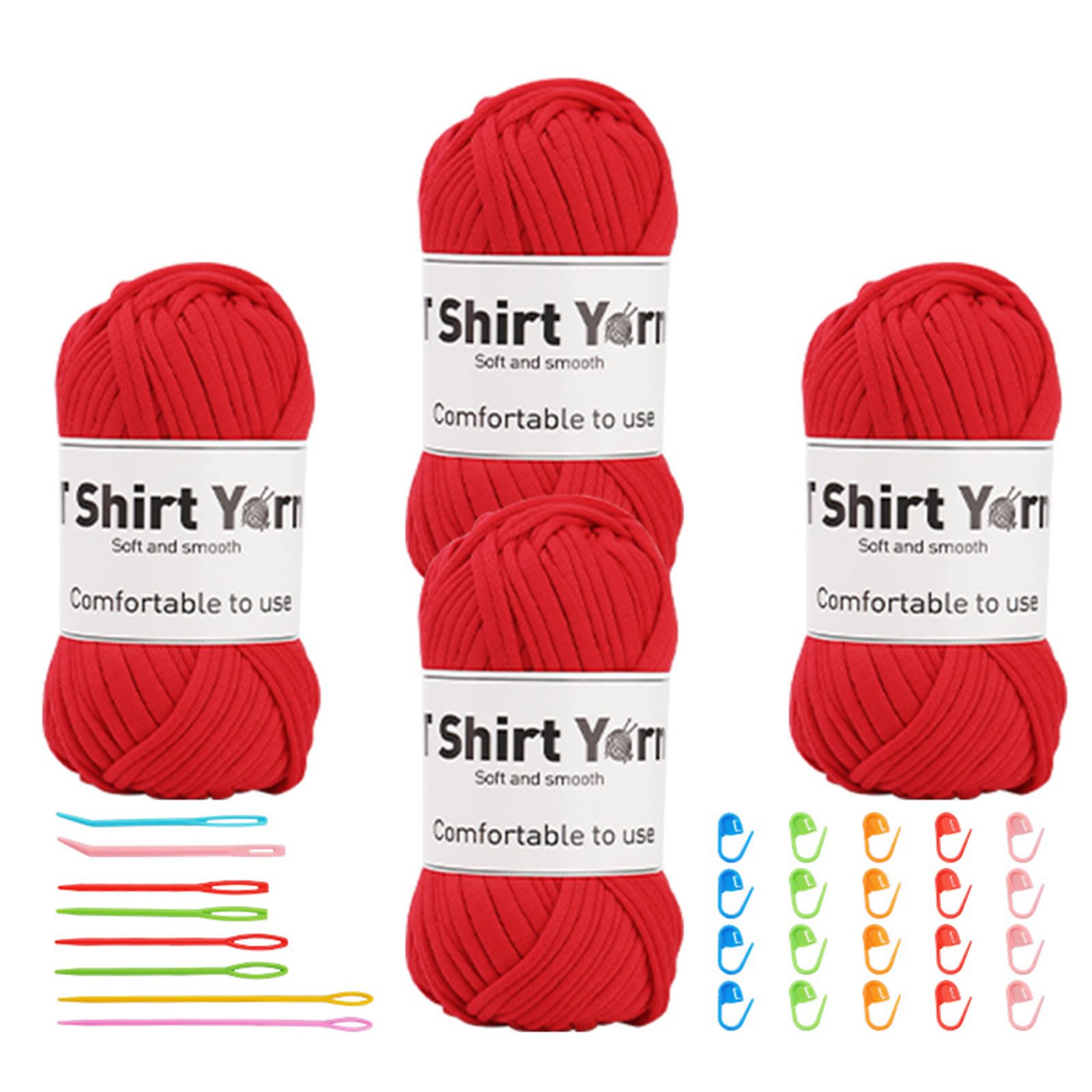 Elnwnnkc 20 Roll Crochet Yarns for Knitting Carpet Rug Bag, with Large Eye Knitting Needle, Bent Tip Needle, Marker Crochet Accessories