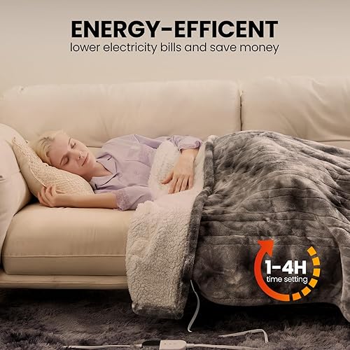 Miniatura 9 de BENFOX Manta térmica eléctrica de 50 x 60 pulgadas, manta eléctrica de piel sintética gris de lujo, calentamiento rápido, suave, esponjosa, gruesa,