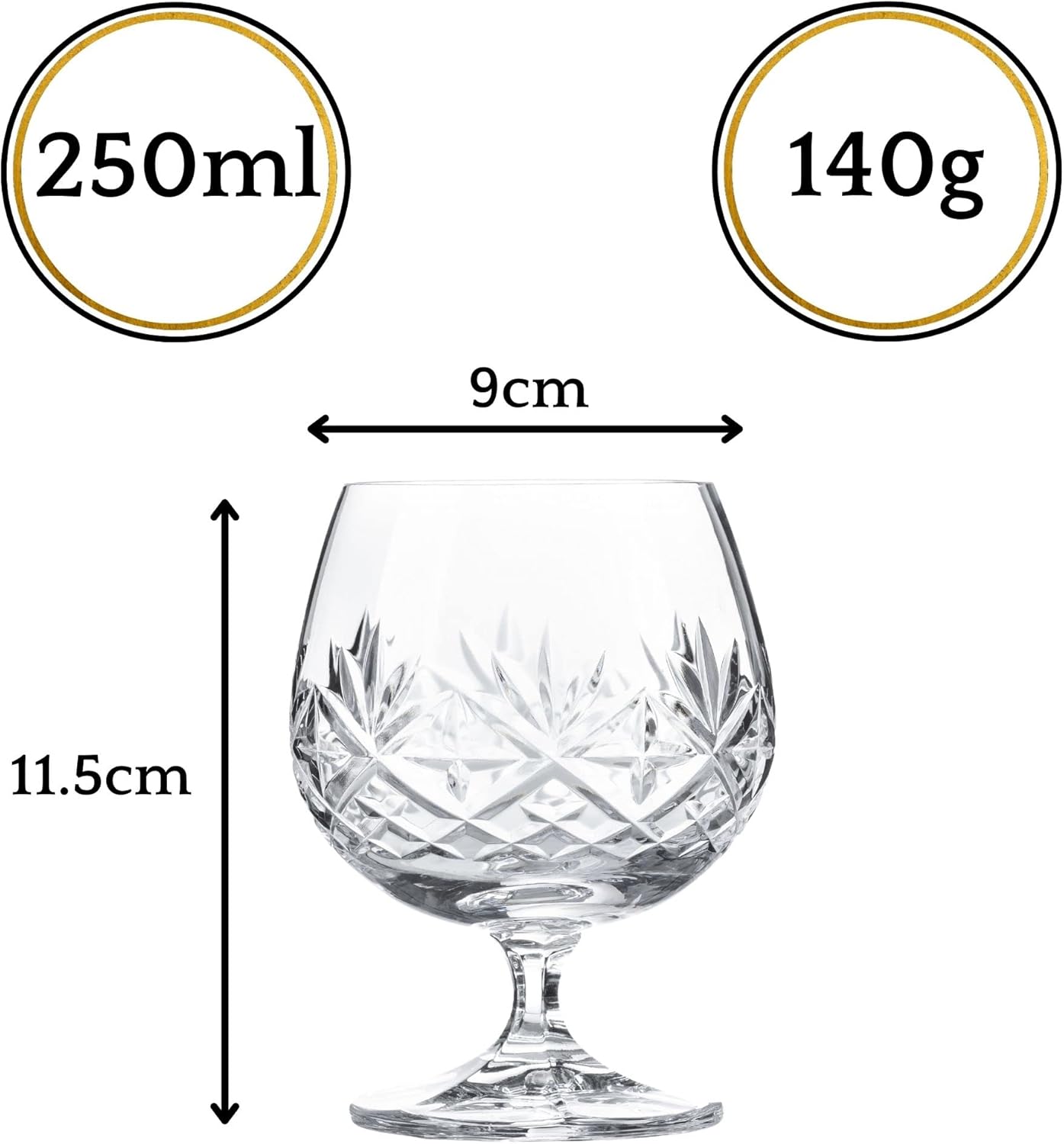 Hemswell Crystal Brandy Glass Set of 2 Elegant Cut Crystal Brandy