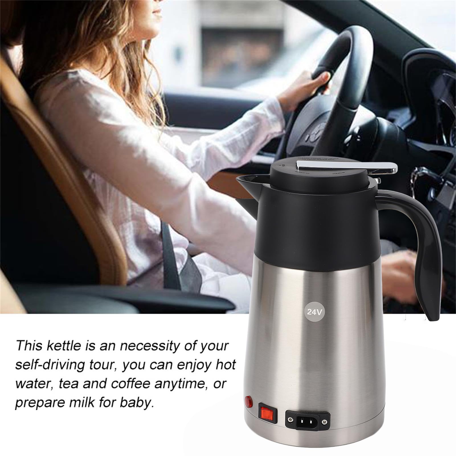Luocute Hervidor de Agua para Coche de 12V y 24V, 1200ml (24V)
