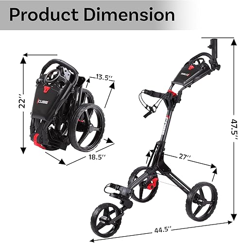 Miniatura 11 de CUBE CART Carrito de golf de 3 ruedas – dos pasos de apertura/cierre – Carrito de golf ligero plegable más pequeño del mundo – ¡Elige color!