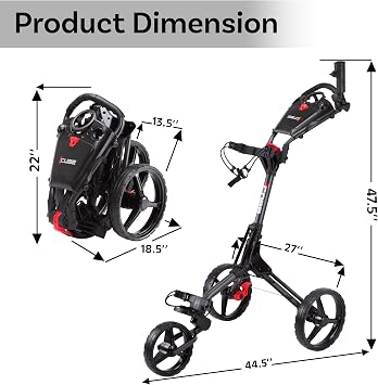 CUBE CART 3-Wheel Golf Push Cart Ultra-Compact 14.5 lb Folding Golf Trolley, Two-Step Fold, Adjustable Handle, Foot Brake, Umbrella Holder & Built-in Storage