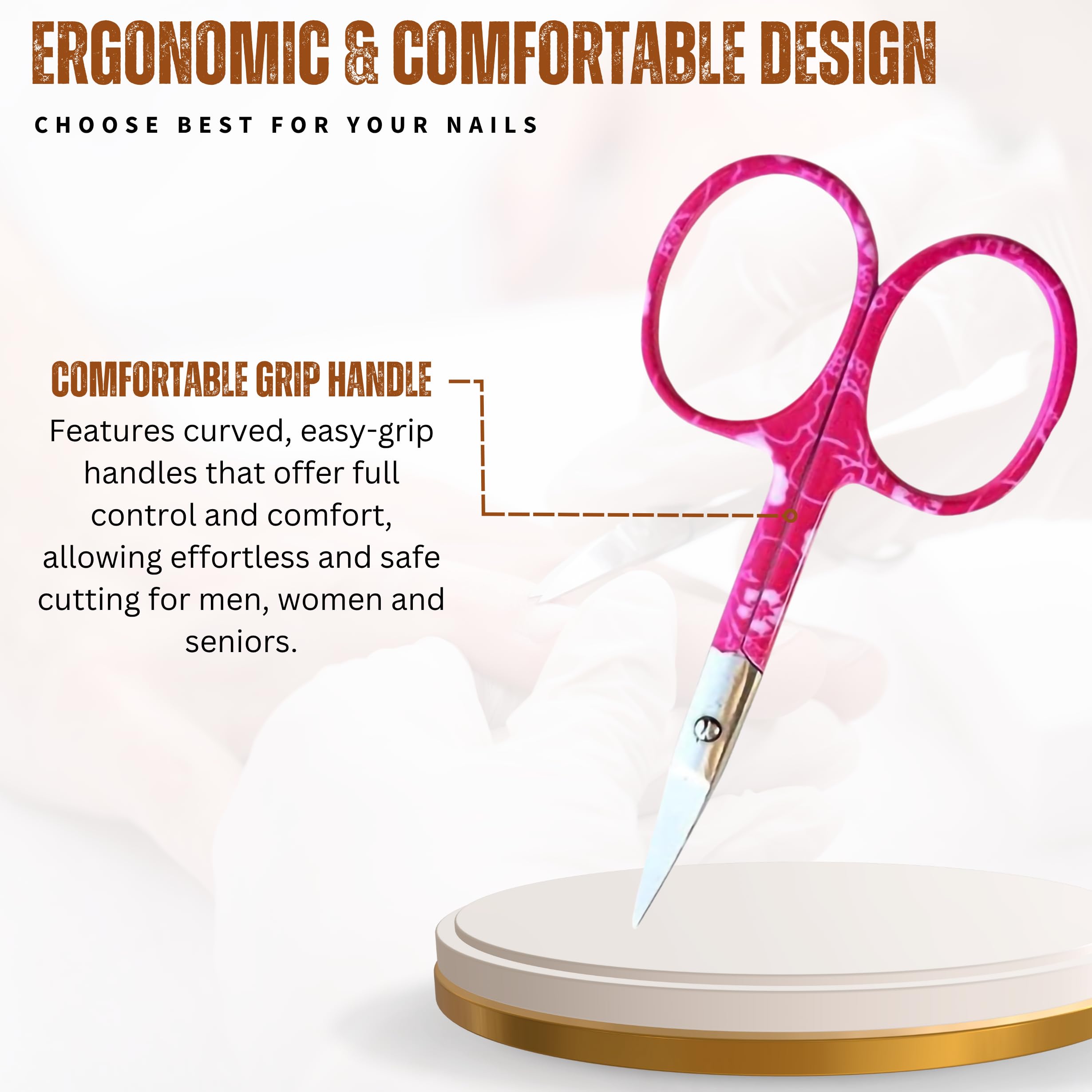 ASM Ciseaux à ongles incurvés de qualité supérieure - Coupe-cuticules robustes pour sourcils, barbe et nez - 9,5 cm - Cadeau de Noël idéal pour homme et femme (rose)