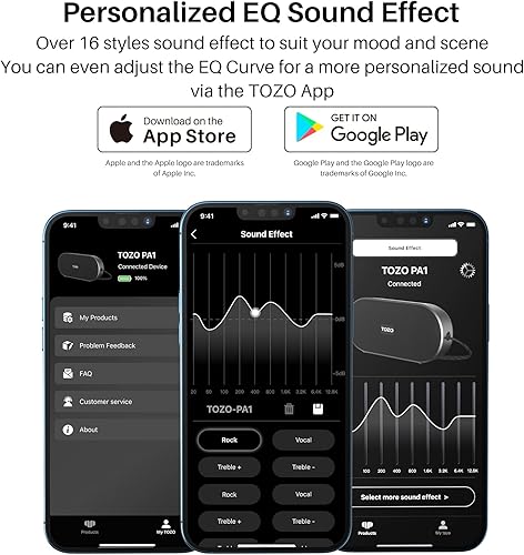 Miniatura 4 de TOZO Altavoz Bluetooth PA1 con micrófono integrado, sonido estéreo, tiempo de reproducción de 25 horas, altavoz de ducha impermeable IPX7, altavoz