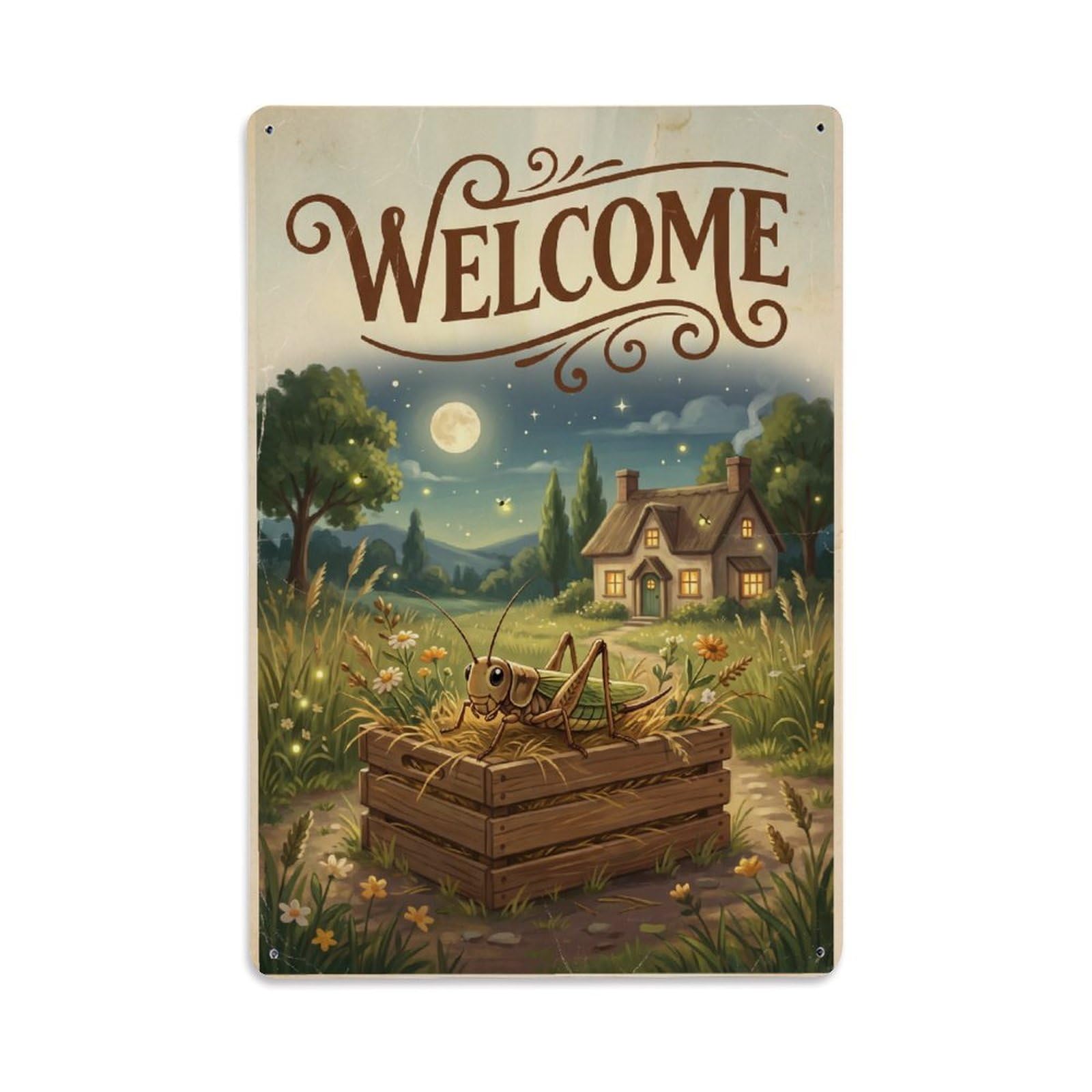 Cxhjca 8X12inch(20X30cm) Vintage Welcome Cricket Nature Lover Metal Tin Sign