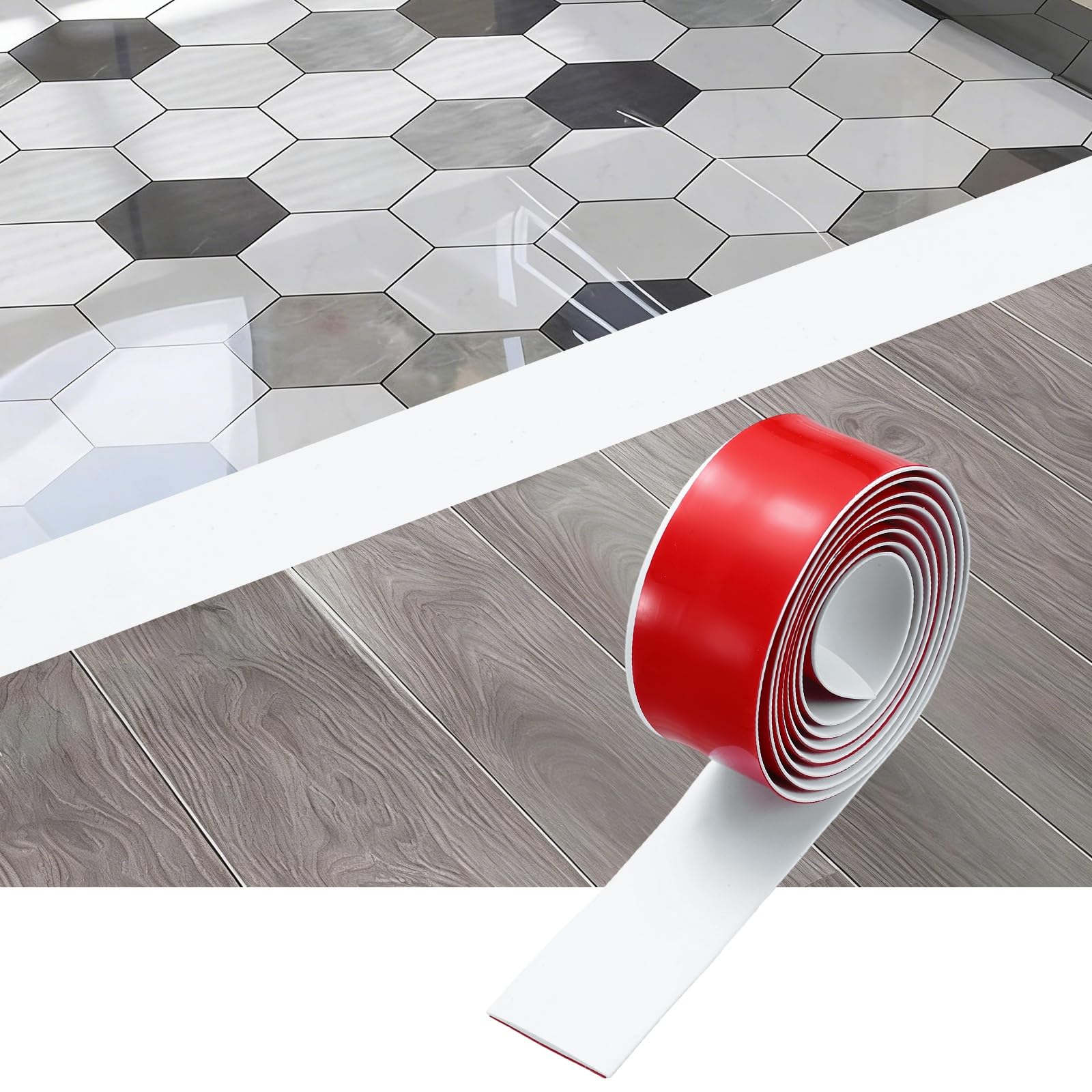 sourcing map Floor Transition Strip, 6.5FT x 1.97" x 0.14" Self Adhesive Floor Cover Strips Laminate Edge Trim for Flooring Gaps Carpet Transition, White