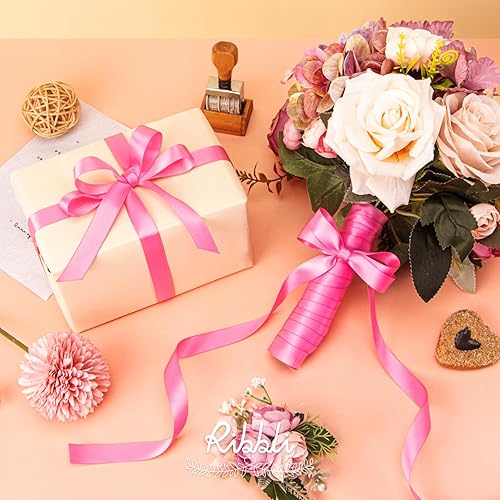 Miniatura 335 de Ribbli - Cinta de satén roja de doble cara, 1 pulgada x 25 yardas, uso para ramo de lazos, envoltura de regalo de Navidad, arreglo floral Rojo