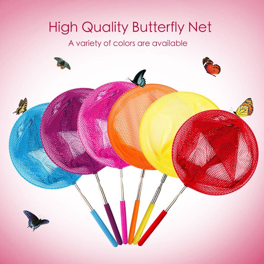TSYAN Telescopic Butterfly Net, Perfect for Catching Bugs Insect Small Fish,Outdoor Tools Colorful Extendable up to 34" for Kids (6Pack)