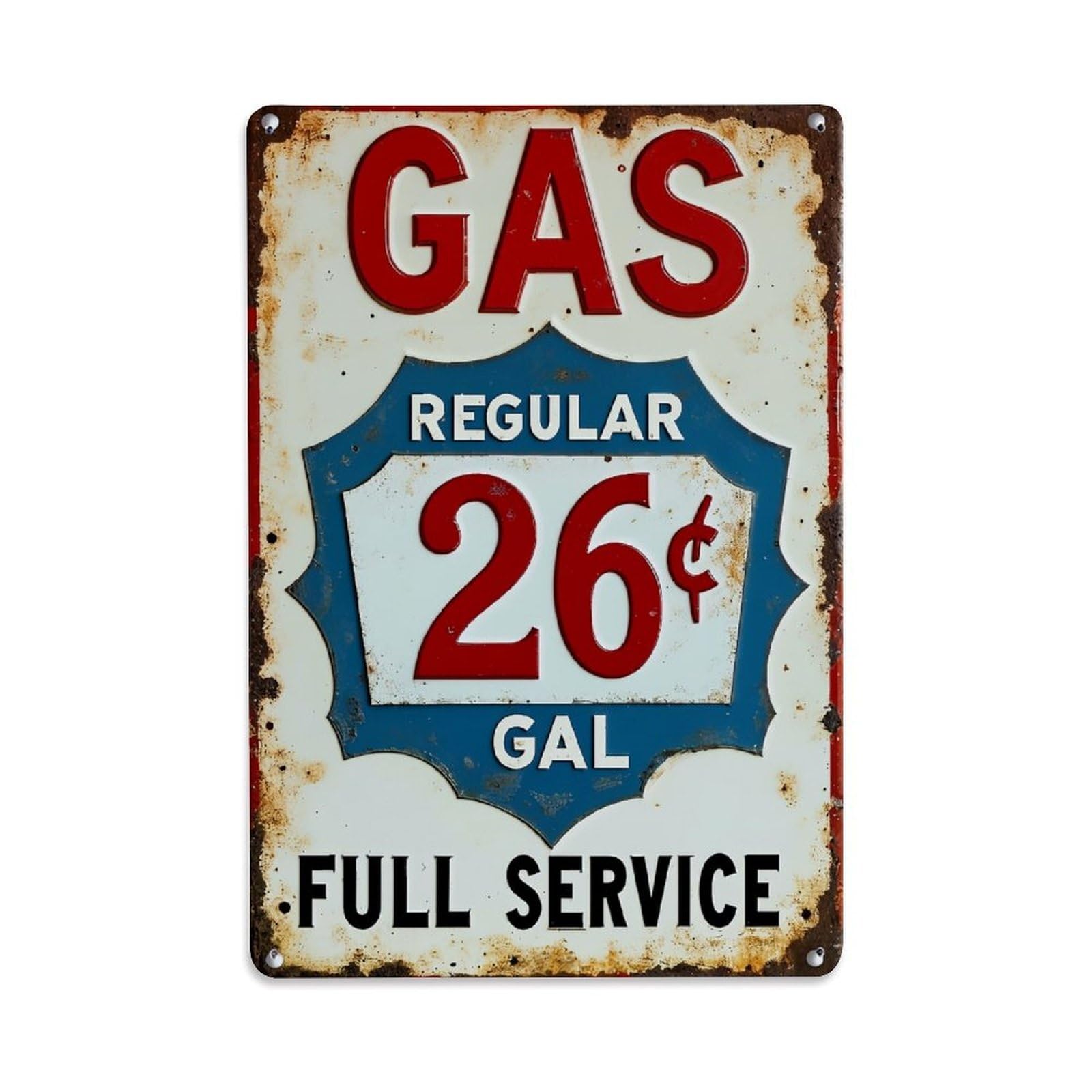 Nestemfo Vintage Gas Regular Twenty Six Cents Gal Full Service Tin Sign Metal Sign, Living Room,Bar, Home, Bedroom Wall Decor,Retro Metal Poster 8X12 Inches
