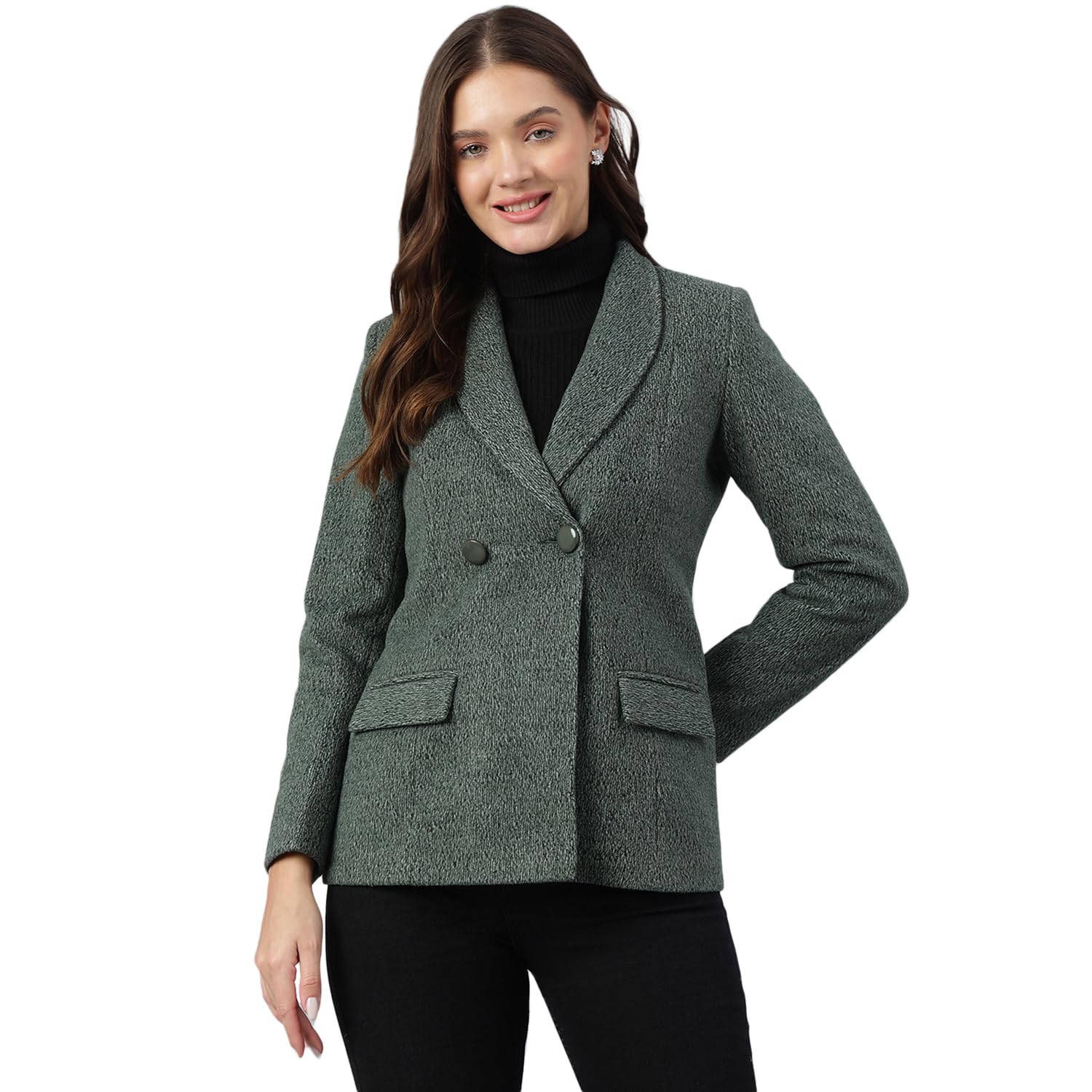 latin quarters Women Green Full Sleeve Solid Casual Coat-picture-14