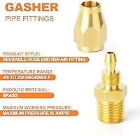 Vista 11 de GASHER 10PCS Brass Pneumatic Replacement Fitting, Reusable Hose End Repair Fitting 1/4" Barb（Suitable for 1/4" ID，5/16" OD air hose) x 1/4" NPT Rigid