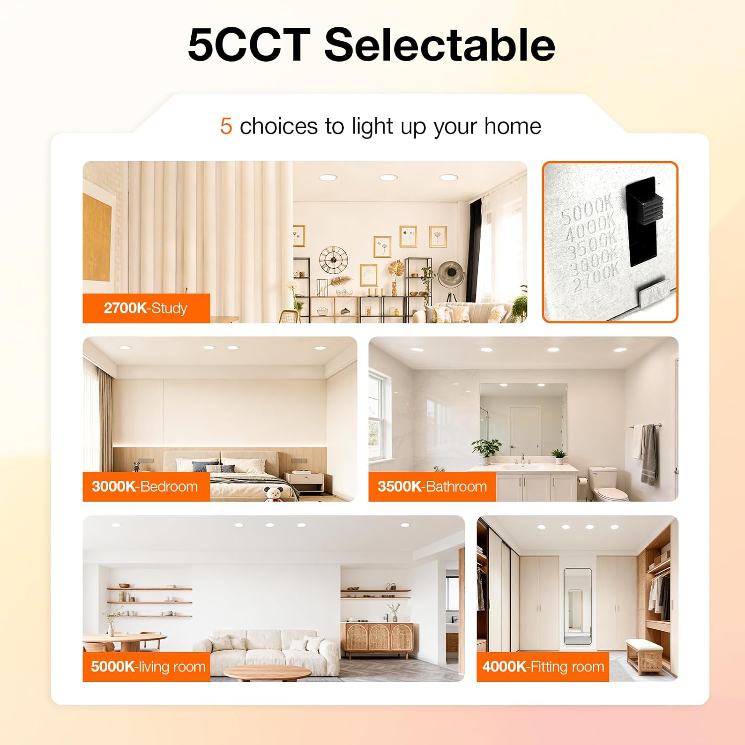 Sylvania 6" Slim Microdisk Downlight, 12W, 5 CCT Select (2700K - 5000K) Recessed Lighting, 1000 LMS, 90 CRI, Dimmable, Wet-Rated, White - 6 Pack (61190) - Image 3