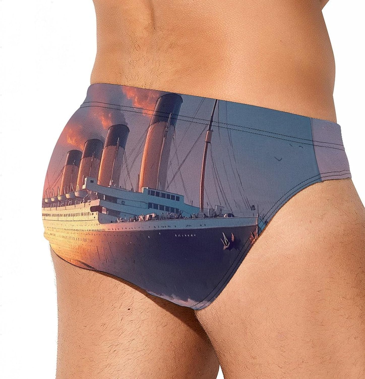 Titanic Sailing Ship on The Sunset Mens Swim Briefs Print Bikini Swimwear Sport Swimsuit Surf Shorts Trunks