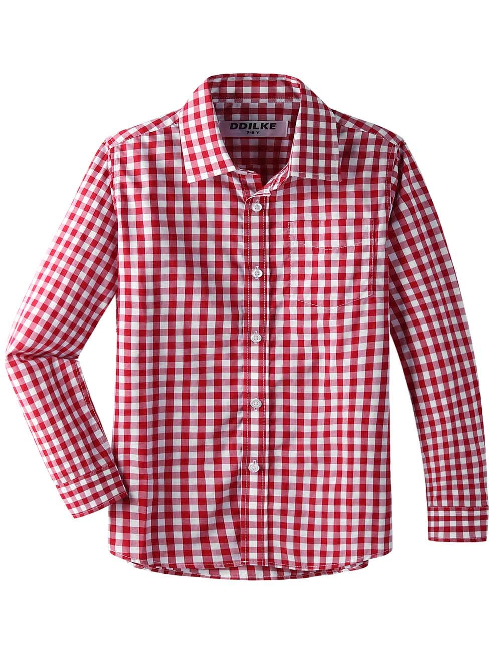 DDILKE Camisa escolar de manga larga para niños, camisa de popelina con botones, ajuste regular