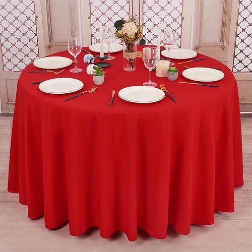 Miniatura 5 de Paquete de 12 manteles redondos rojos de 120 pulgadas, manteles rojos para mesas redondas, manteles rojos para mesas redondas, manteles de poliéster