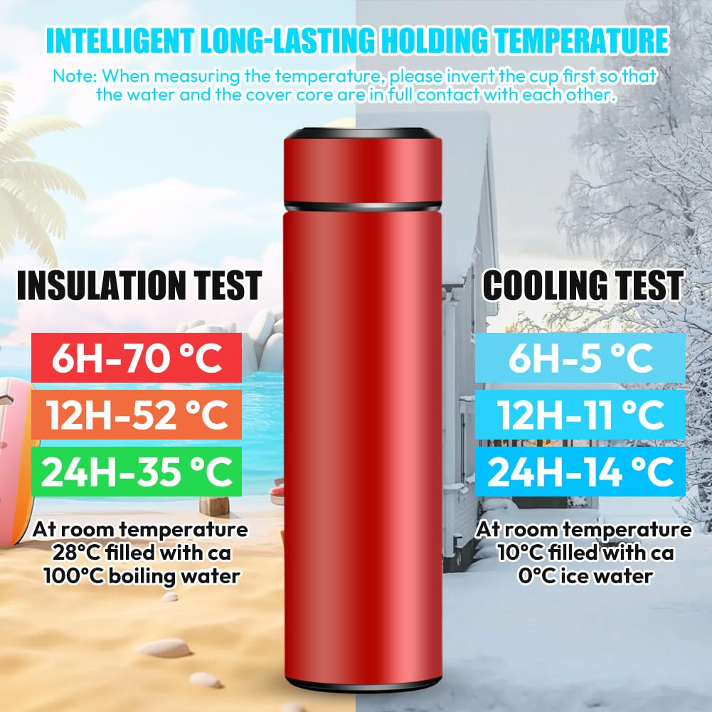 Thermosfles, 0,5 liter, met led-temperatuurweergave, vacuüm-isolatie en roestvrijstalen behuizing voor sport en reizen, 304 roestvrij staal, lekvrij, met onderhoudsfunctie