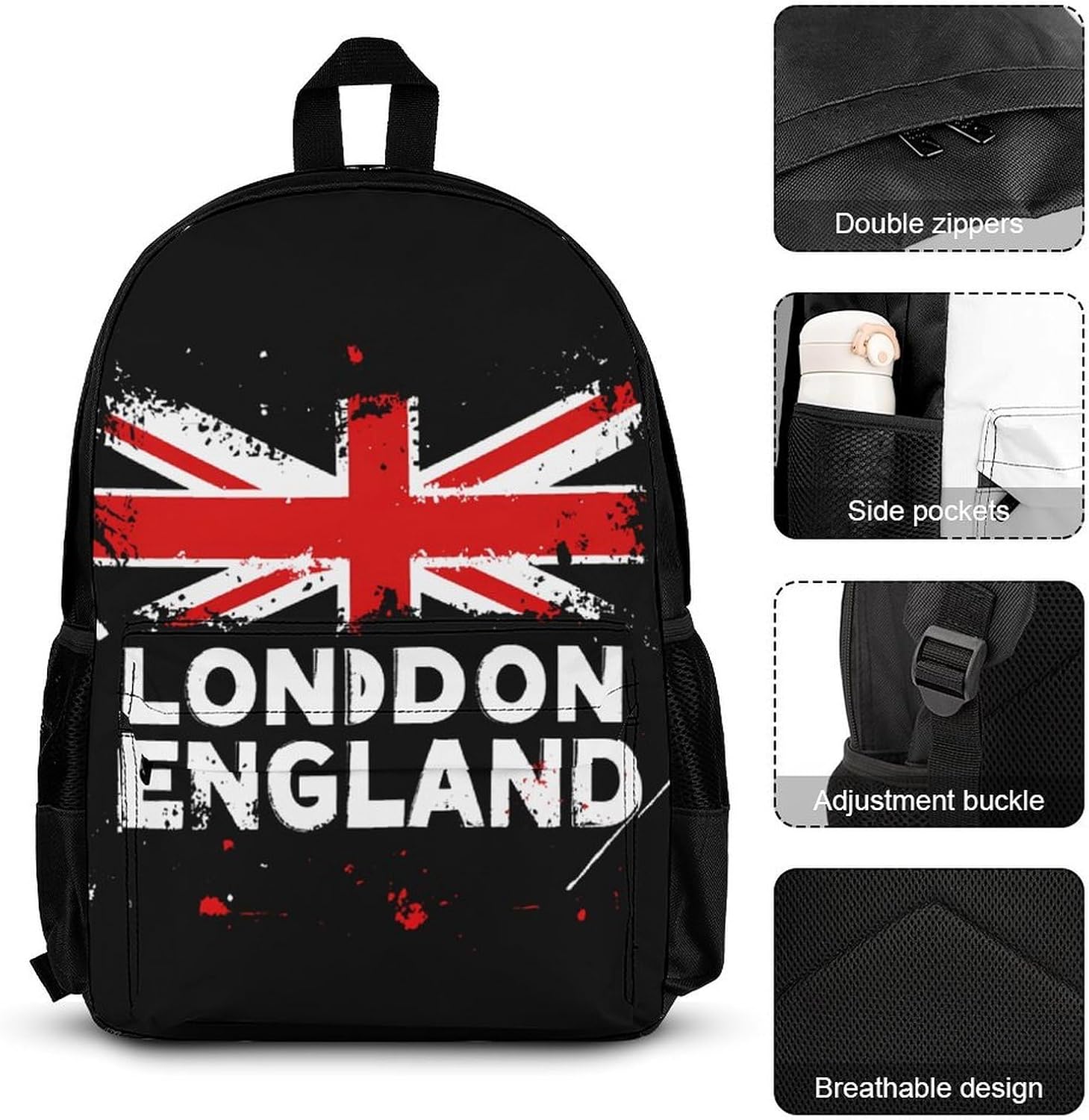 London England UK Flag Backpack Set with Shoulder Bag Lunch Bag Pencil Case 3 Piece Cute Daypack Sets image 3