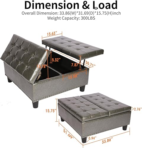Miniatura 62 de Banco otomano de almacenamiento con brazos, banco de lino para dormitorio, banco de almacenamiento con botones para entrada, sala de estar, pasillo,