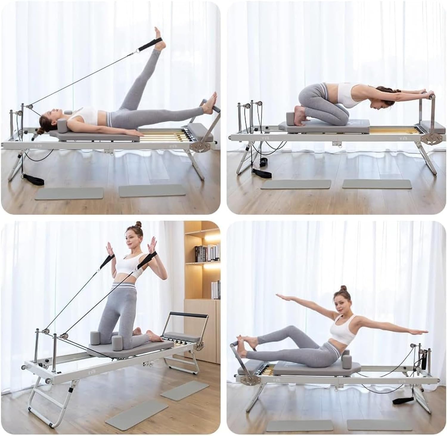 Pilates Reformer klappbar, mit Zubehör - Reformer Box, Sprungbrett, Fußschlaufe - 10 Federrohre - bis zu 200 kg Gewichtskapazität