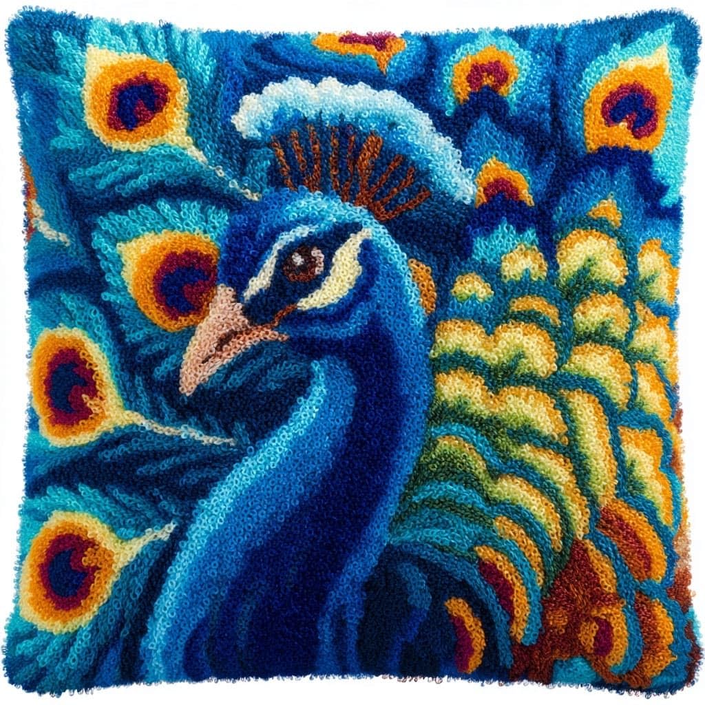 Henypt Latch Hook Kits-E Diy Latch Hooking Pillow Kits Peacock