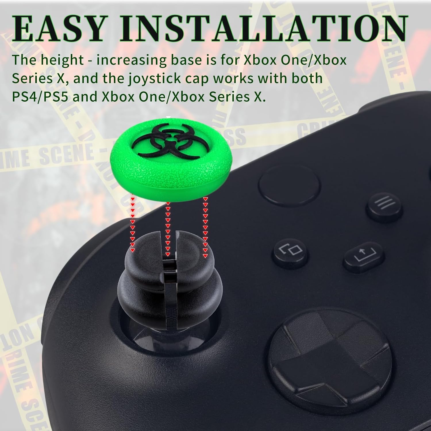 Silicone Thumbstick Grips with 2 Elevated Pads | 4 Piece Set for Xbox One/Xbox Series X Controller（Fluorescent Green）