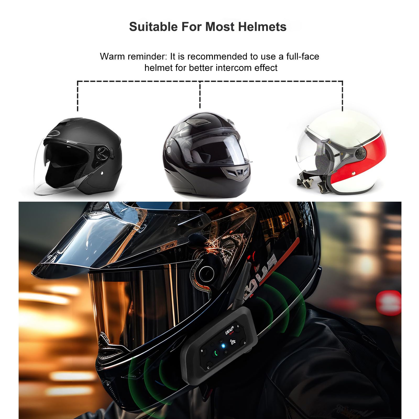 EJEAS V6Pro x2 Interfono Bluetooth per casco moto, Portata di comunicazione interfono 1200m, DSP, Impermeabile, Interfono moto 6 motociclette, Pacco da 2