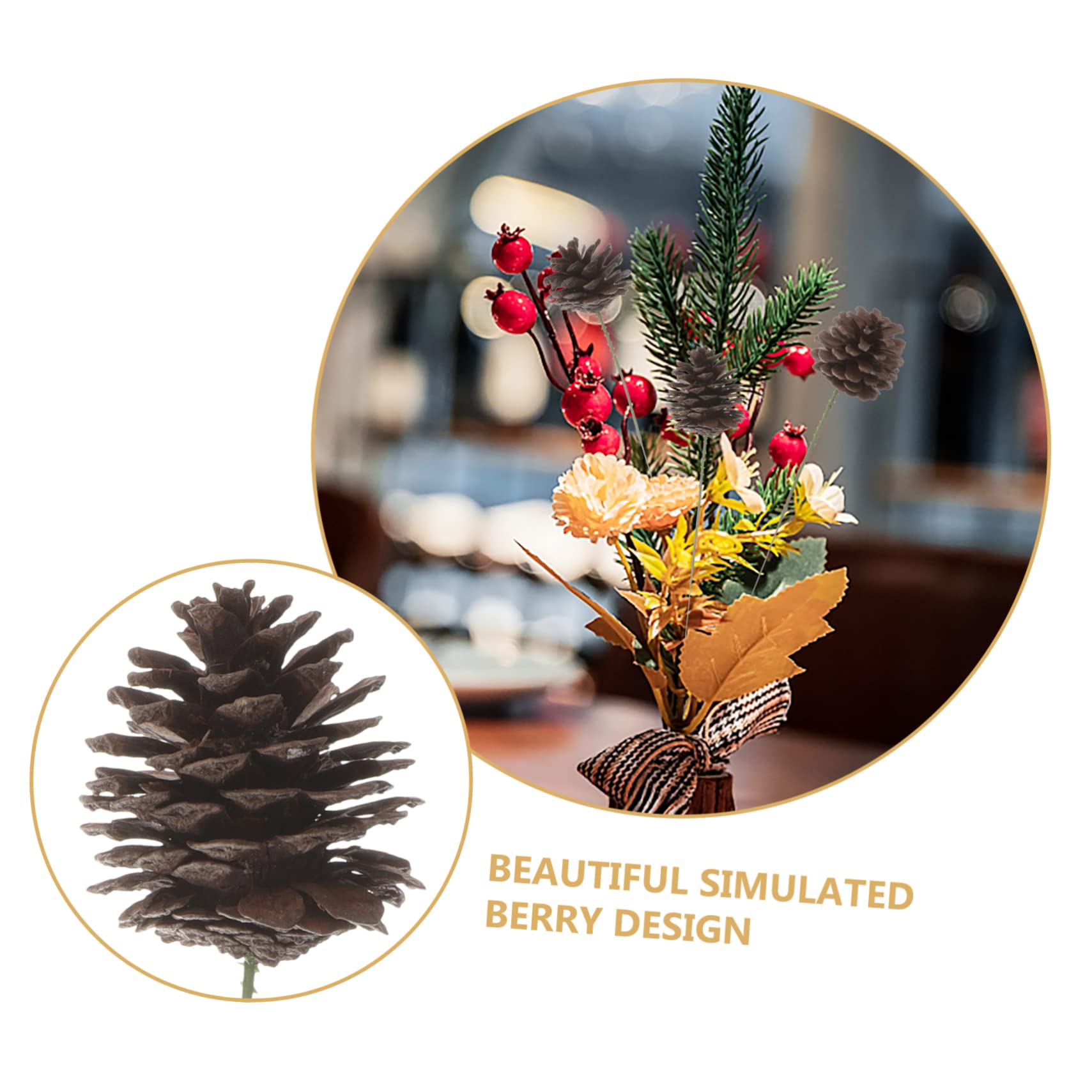 Levemolo 20pcs Pinecone Holly Berry Picks Artificial Pinecones Christmas Red Berries Red Berry Stems Pine Cone Picks Artificial Christmas Picks Pine Cone Crafts Pine Cones Iron Pine Wood