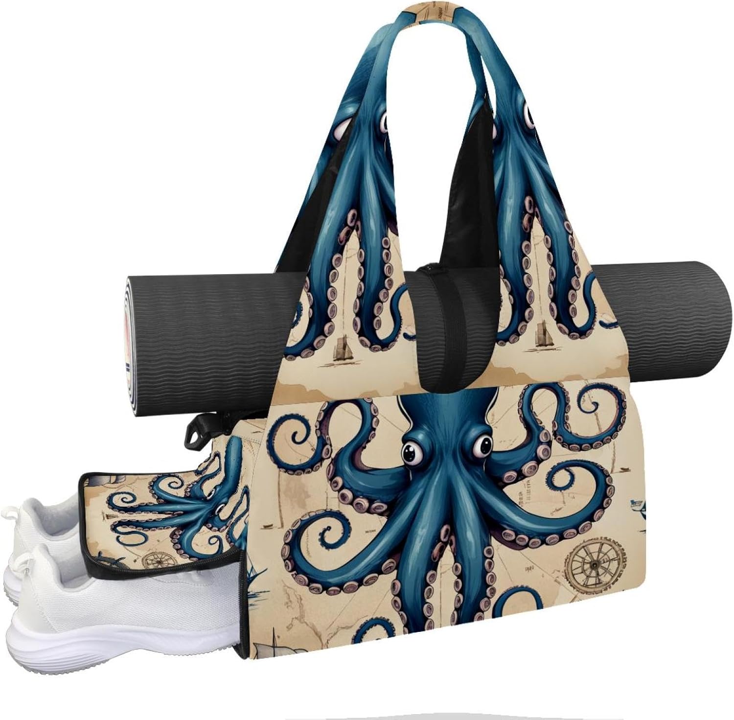 Yoga Mat Bag, Gym Workout Bag with Shoe Compartment, Funny Cow Pilates Bag for Women, Quick Access Storage Yoga Tote Bag for Sports Travel Office