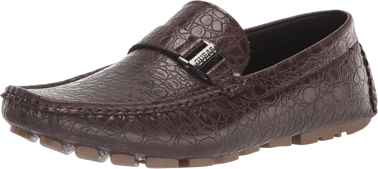 Guess Men's Amadeo Driving Style Loafer, Dark Brown Crocodile, 7