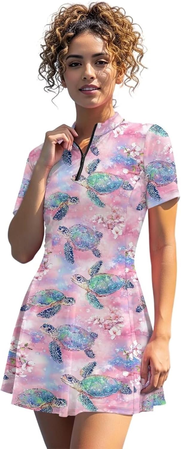 Golf Outfits for Women Summer Mini Short Sleeve Dress Workout Tennis Active Sport Athletic Outfit