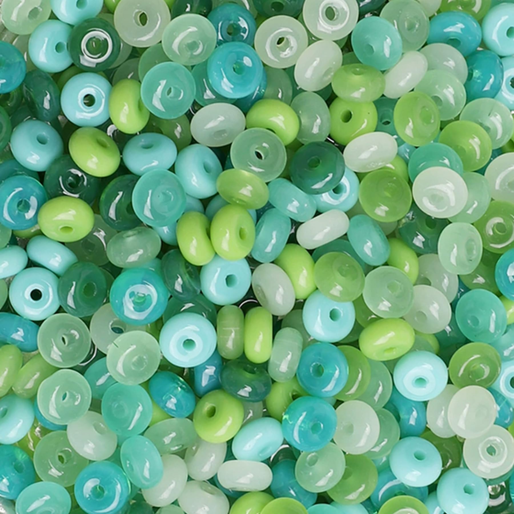 300Pcs Glass Beads Flat Round 3x6mm for DIY Jewelry Accessories Bracelet Necklaces Key Chain Earrings Mobile Phone Chain Making Supplies (Green Mixed Color)